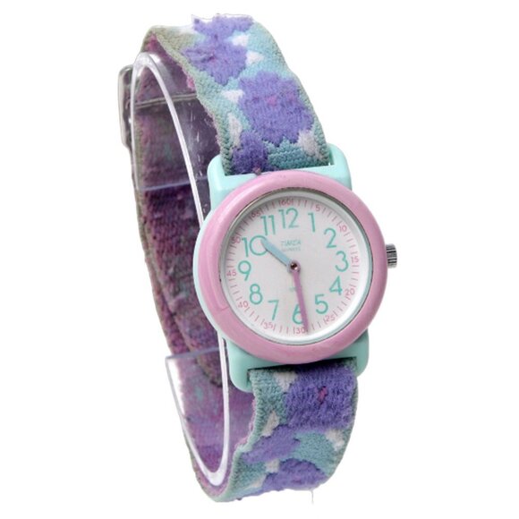 Vintage TIMEX Pastel Watch Floral Elastic Band Plastic Stainless Steel Pink Aqua - Picture 5 of 9